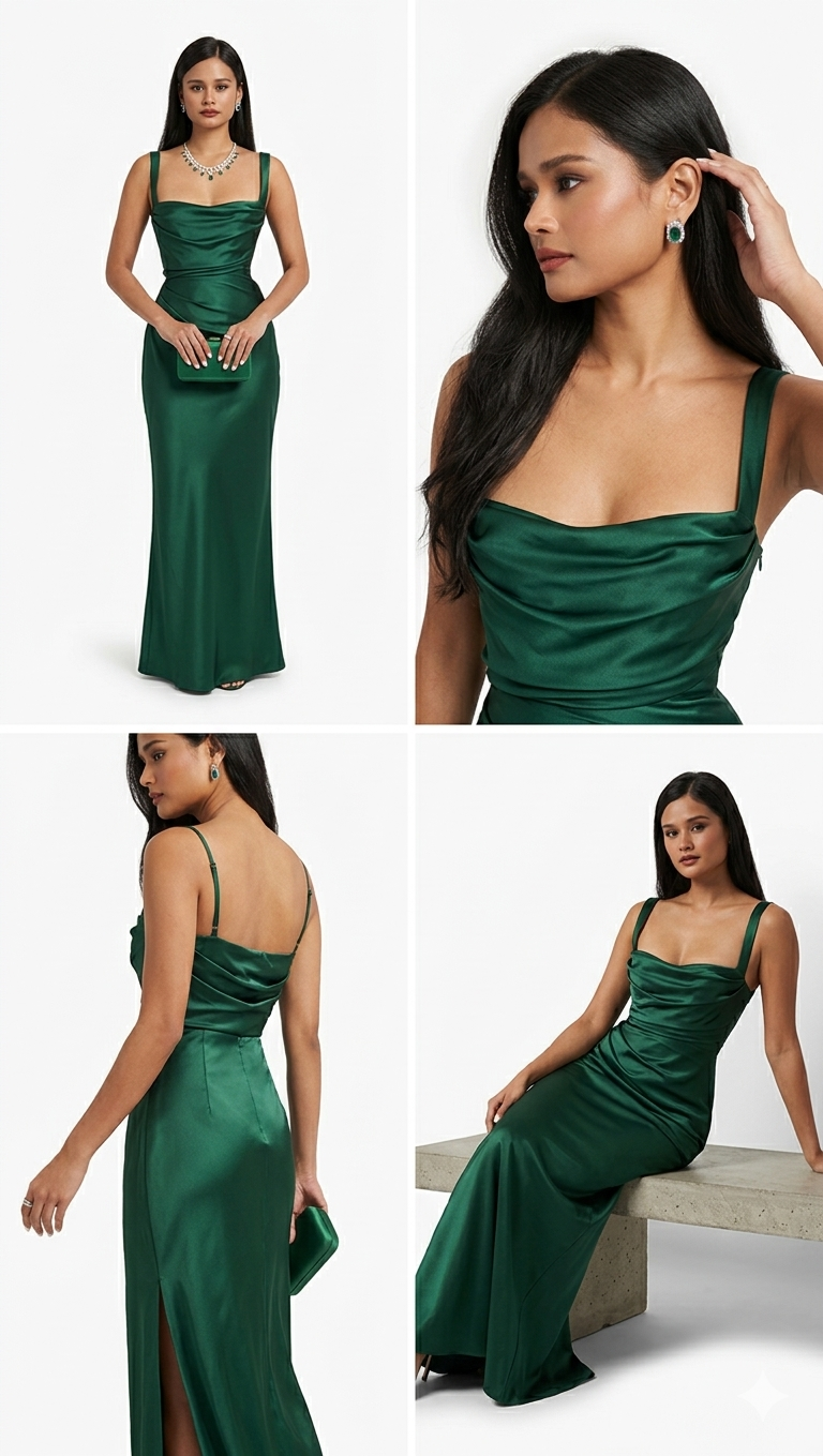 Abito da Sera in Raso "Emerald Glamour"