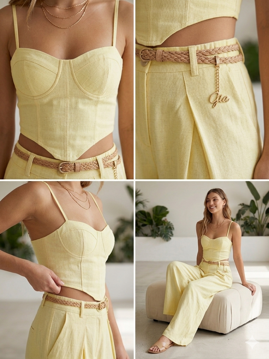 Coordinato "Pure Linen Feel" – Top Corsetto e Pantalone Wide Leg