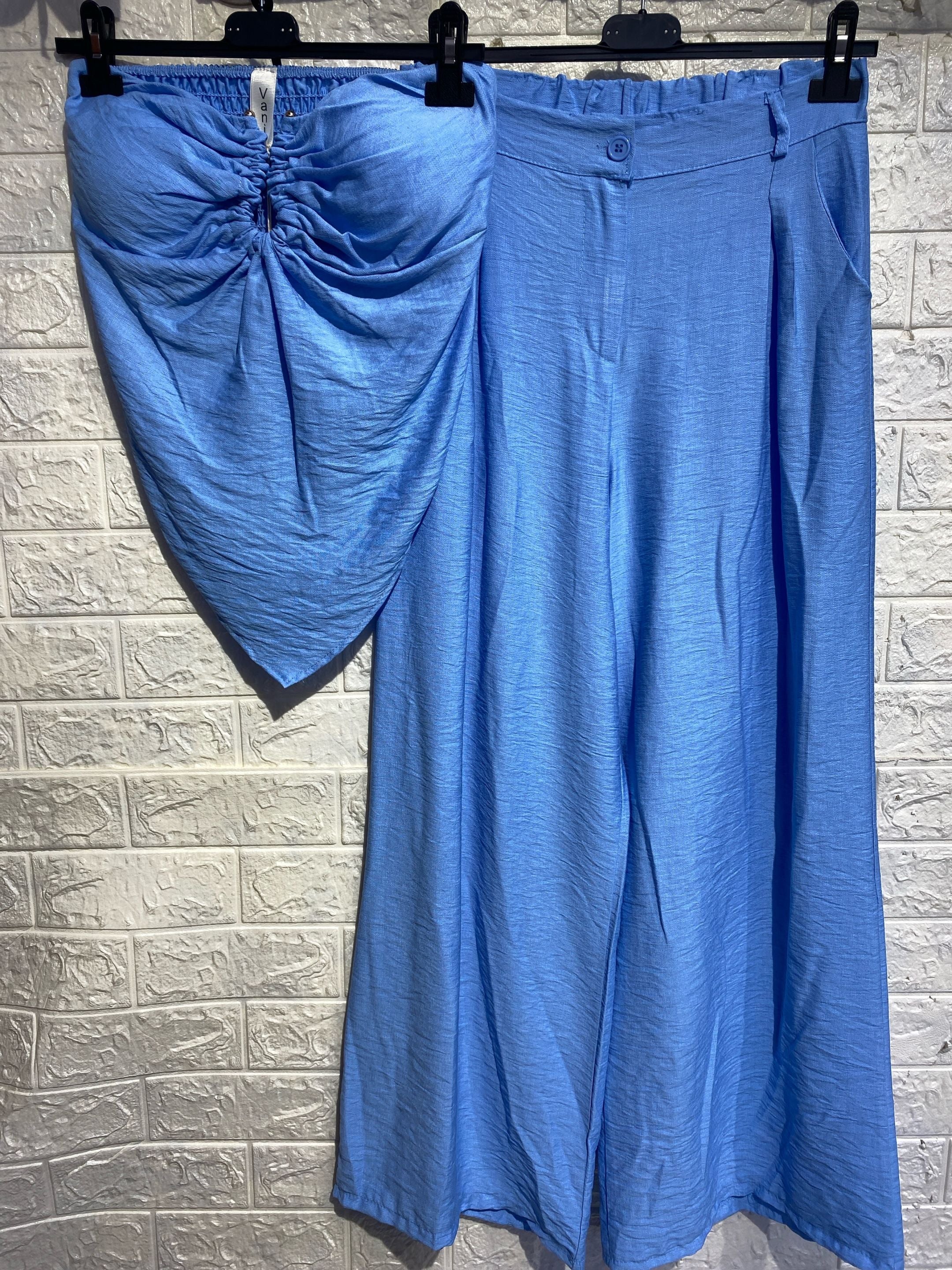 Coordinato Lino: Top Bustier a Punta e Pantalone Palazzo