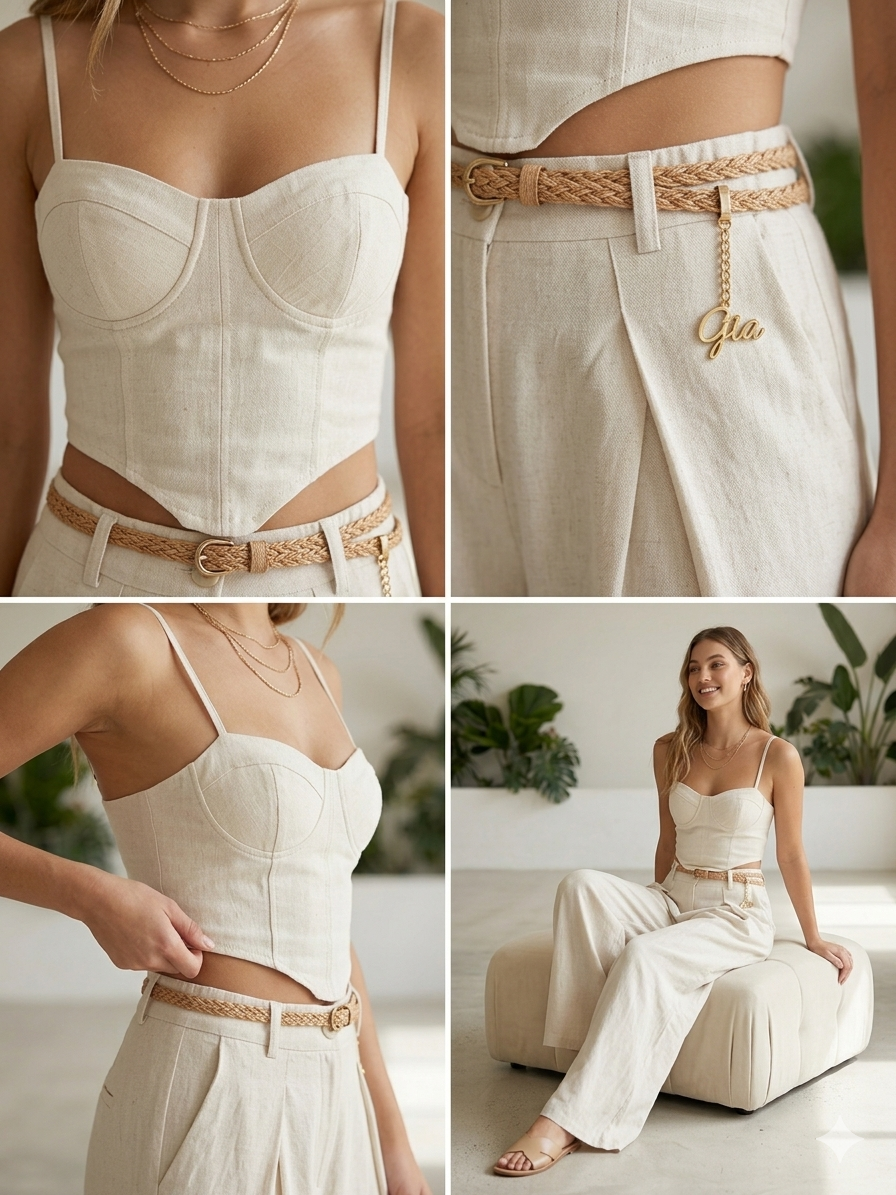 Coordinato "Pure Linen Feel" – Top Corsetto e Pantalone Wide Leg