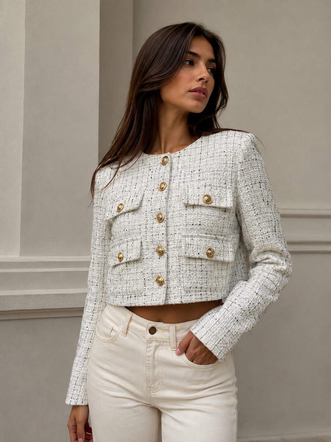 GIACCA IN TWEED CON BOTTONI DORATI