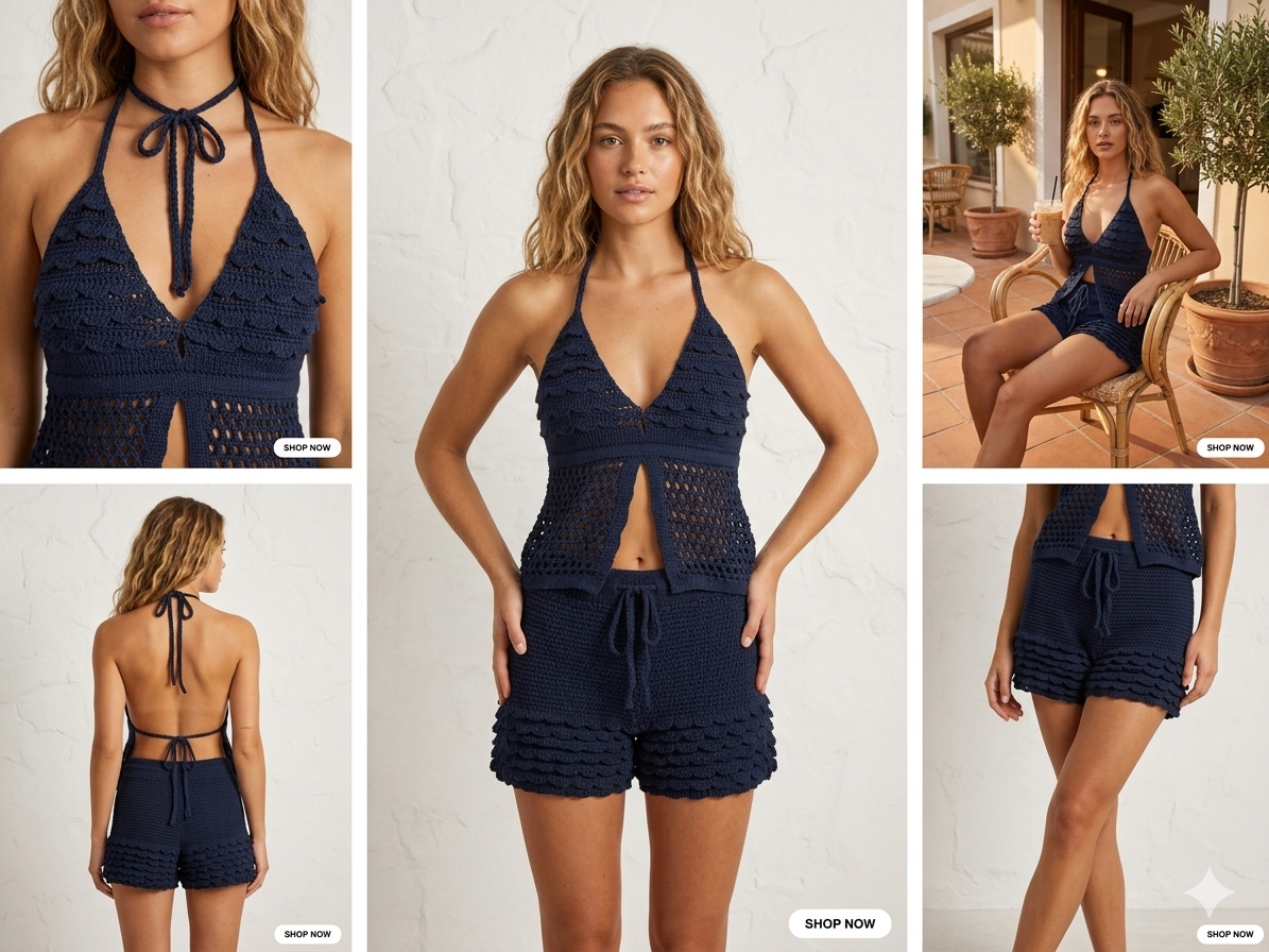 Set Coordinato "Aura" – Top e Shorts in Crochet Lavorato a Mano