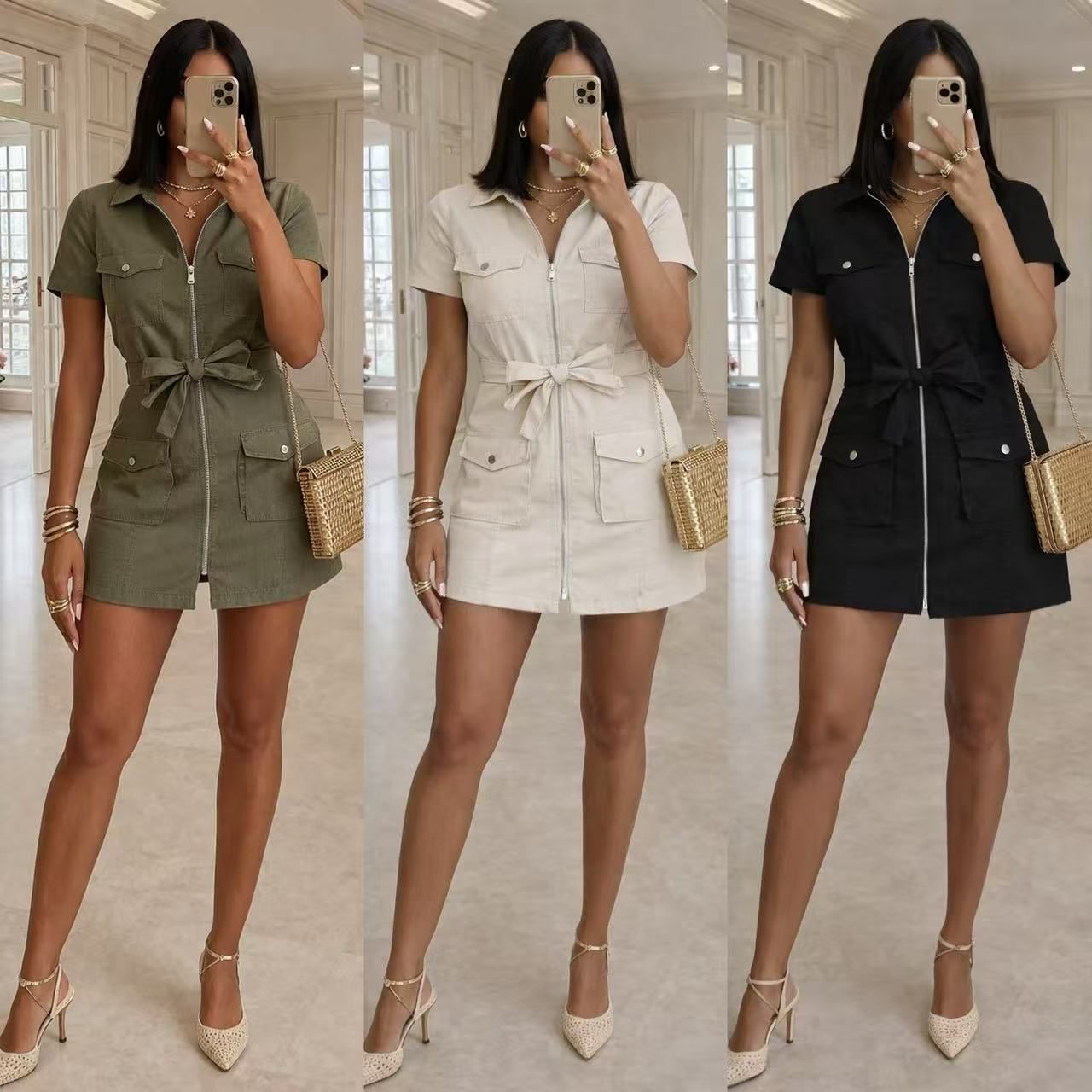 Abito Mini Safari "Cargo Chic" – Stile Grintoso e Femminile