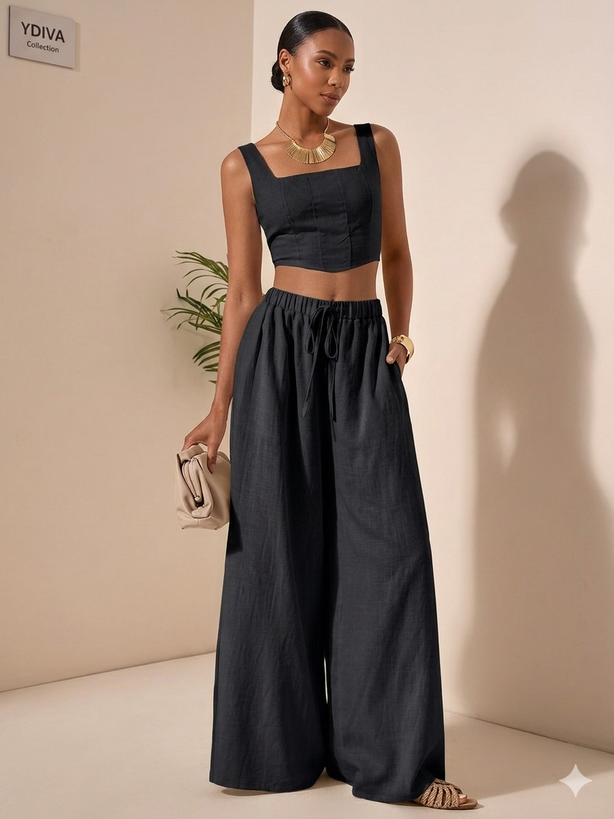 Completo "Chic Essence" – Top a Bustino e Pantaloni Wide Leg