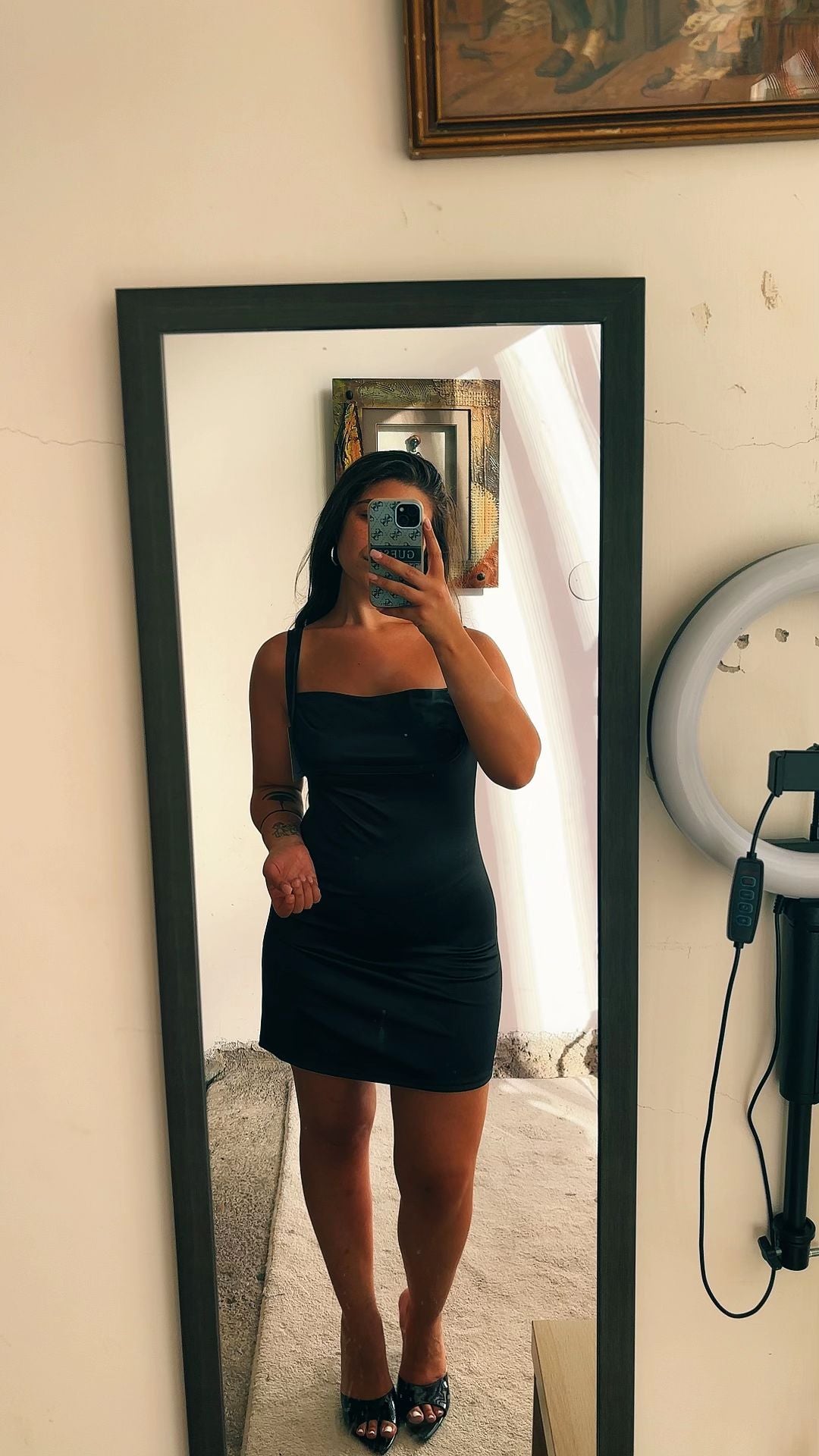 Mini Abito in Raso con Scollo Dritto