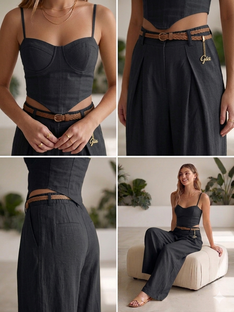 Coordinato "Pure Linen Feel" – Top Corsetto e Pantalone Wide Leg