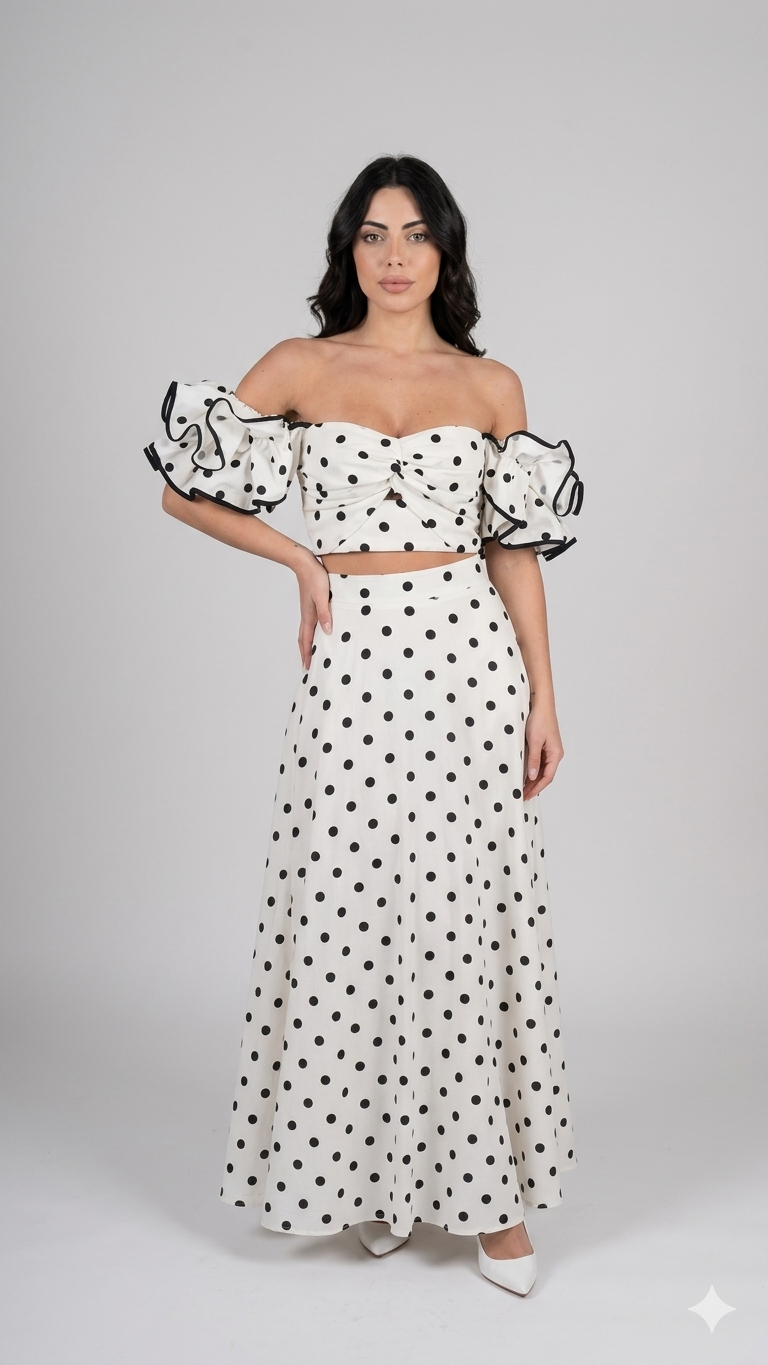 Coordinato "Chic Polka" – Top Crop & Gonna Maxi a Pois
