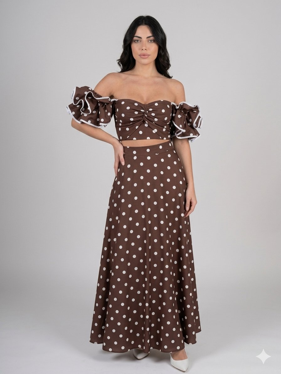 Coordinato "Chic Polka" – Top Crop & Gonna Maxi a Pois