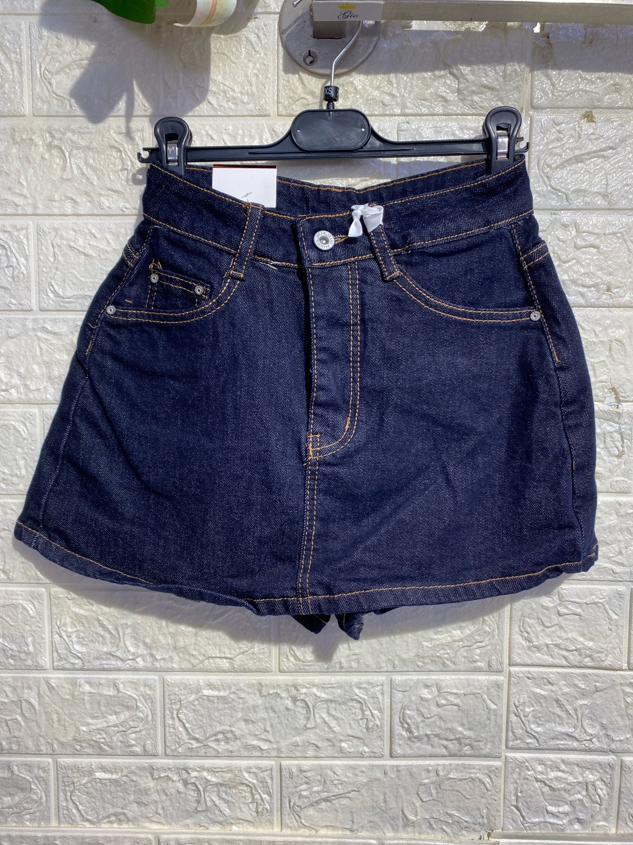 Pantagonna Denim Stretch con Allacciatura Asimmetrica - Light Blue