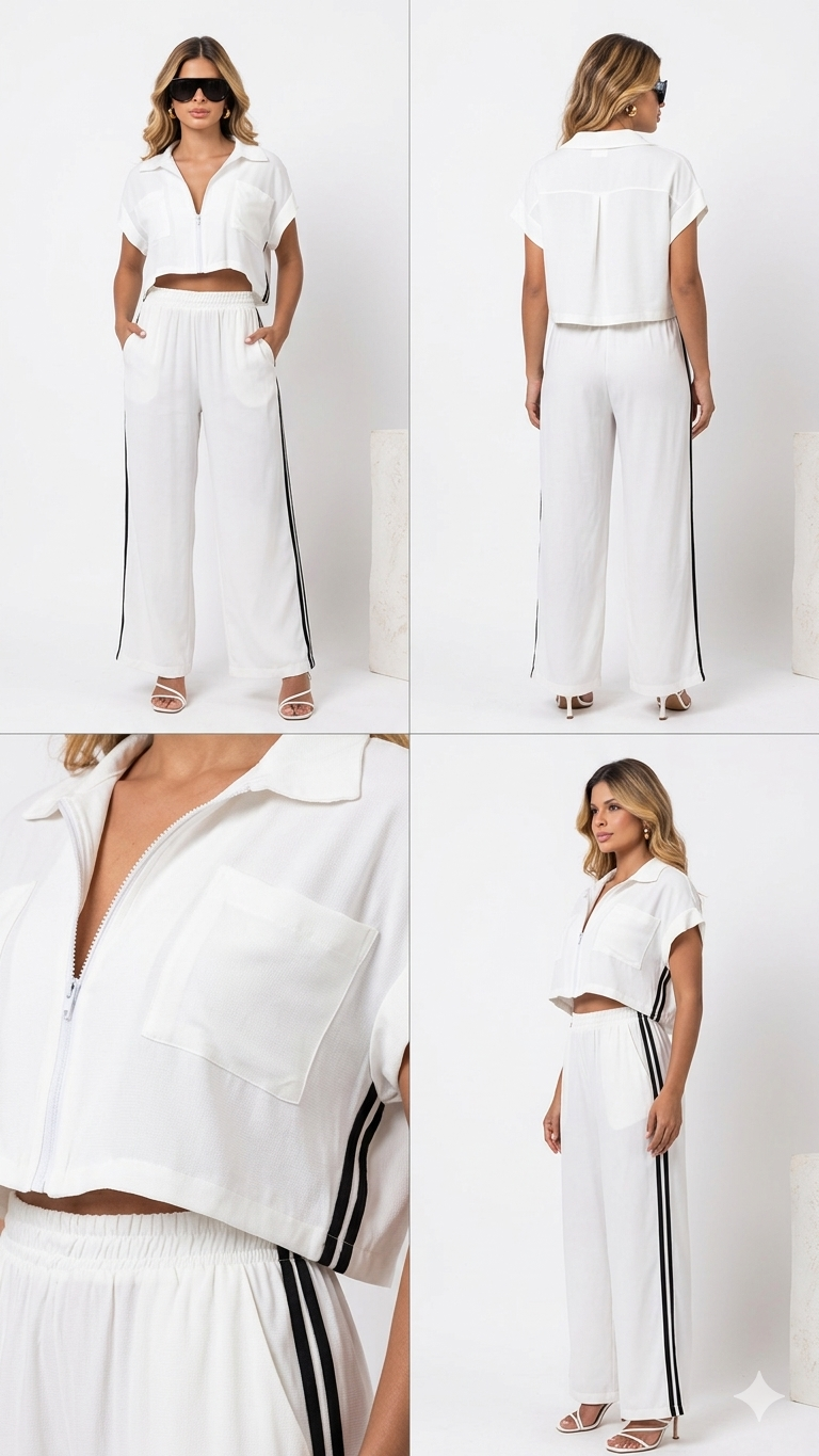 Set coordinato "Urban Chic" – Bianco con Profili a Contrasto
