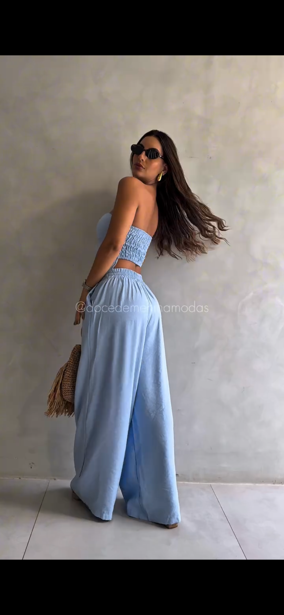 Coordinato Lino: Top Bustier a Punta e Pantalone Palazzo