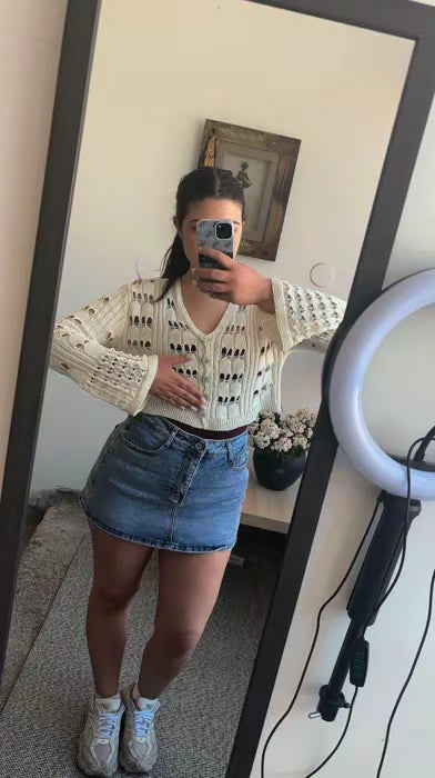 Cardigan Crop in Maglia Traforata – Romantic Boho Style