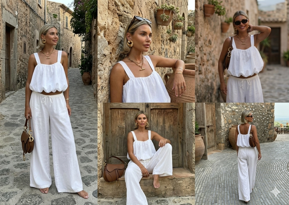 Coordinato "Summer Breeze" – Top Bubble e Pantaloni Wide Leg