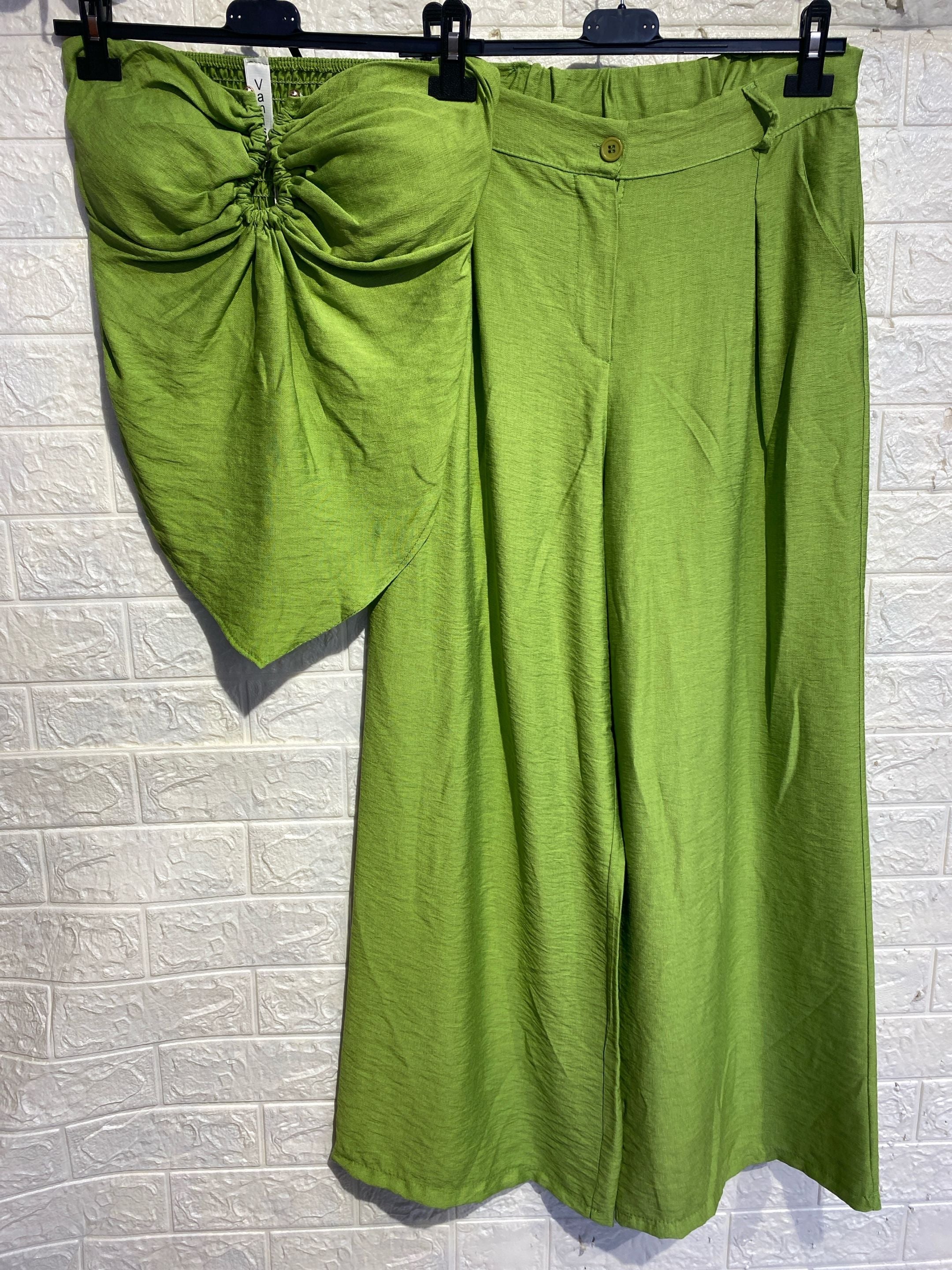 Coordinato Lino: Top Bustier a Punta e Pantalone Palazzo