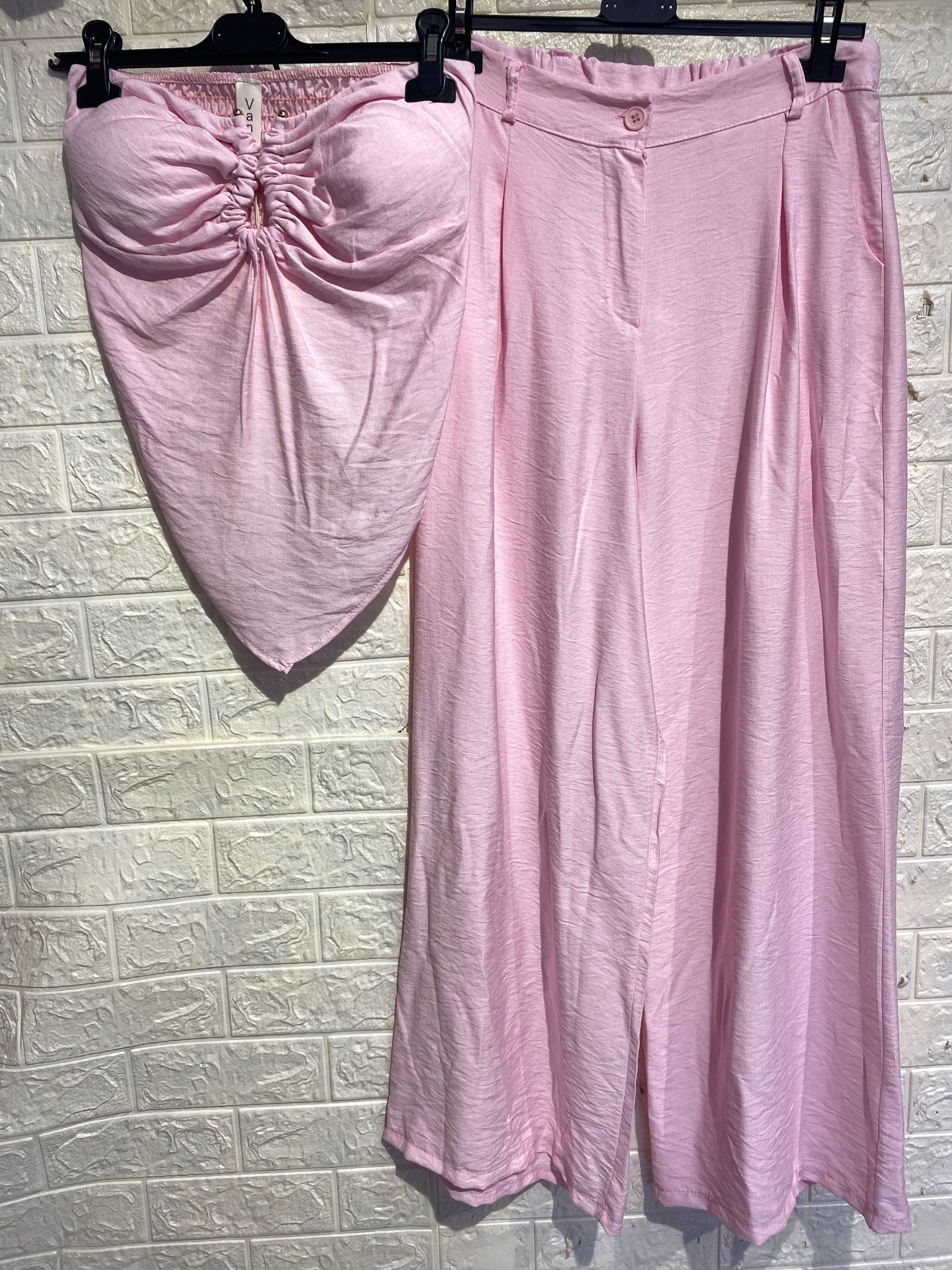 Coordinato Lino: Top Bustier a Punta e Pantalone Palazzo