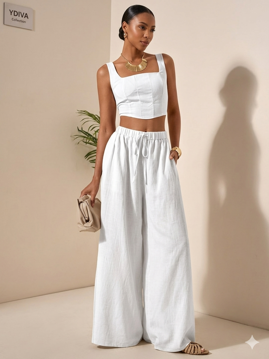 Completo "Chic Essence" – Top a Bustino e Pantaloni Wide Leg