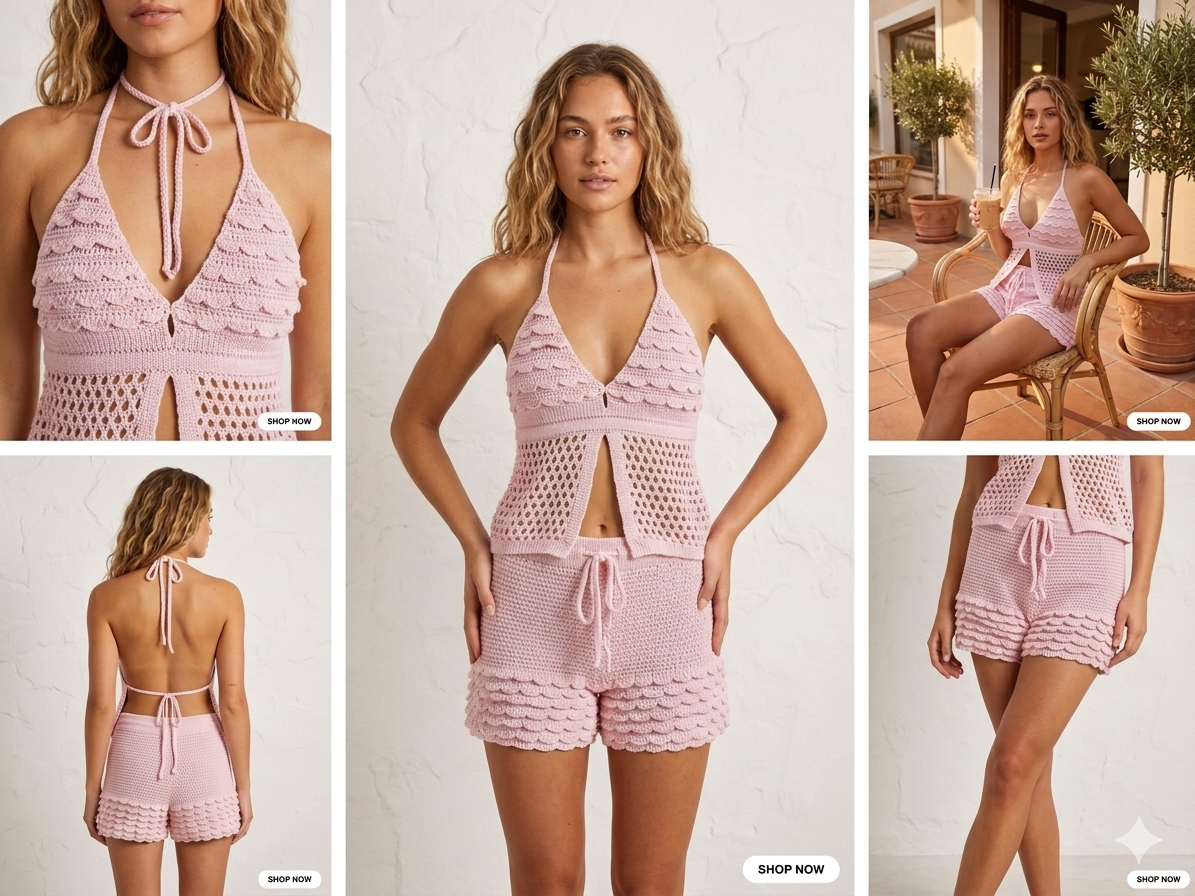 Set Coordinato "Aura" – Top e Shorts in Crochet Lavorato a Mano