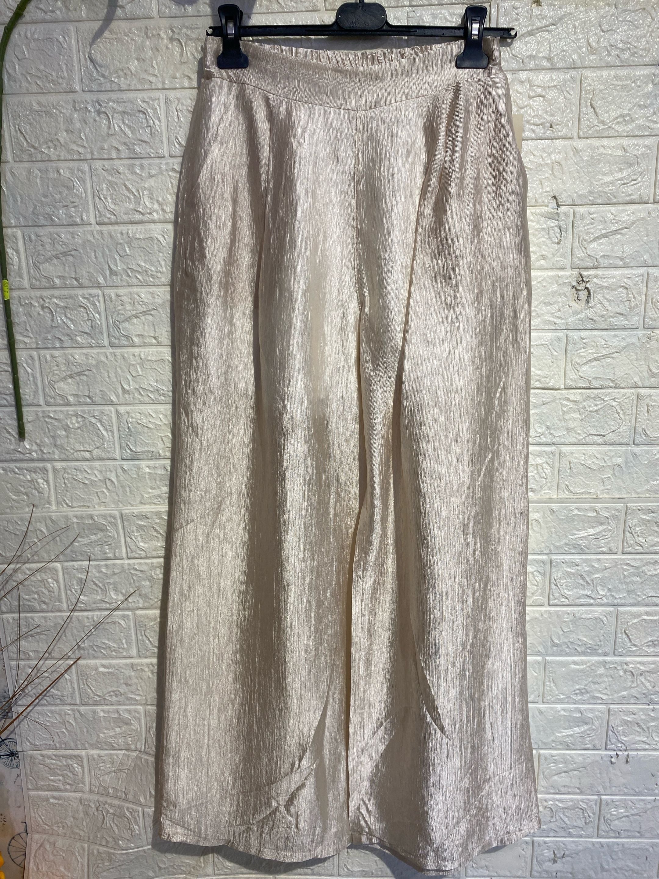 Pantalone Palazzo in Satin Effetto Crinkle