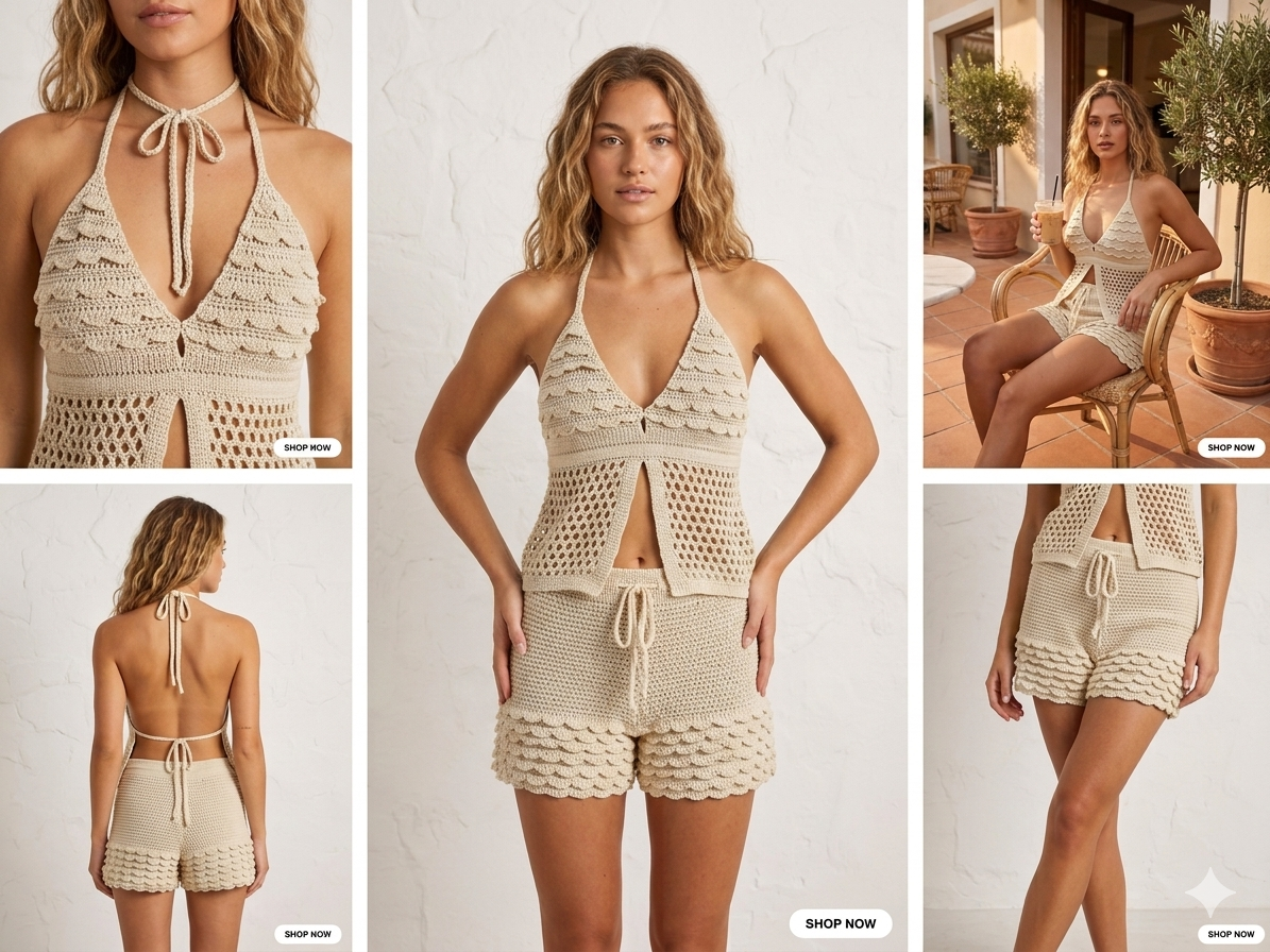 Set Coordinato "Aura" – Top e Shorts in Crochet Lavorato a Mano