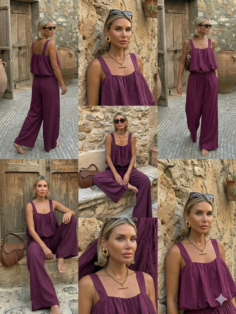 Coordinato "Summer Breeze" – Top Bubble e Pantaloni Wide Leg