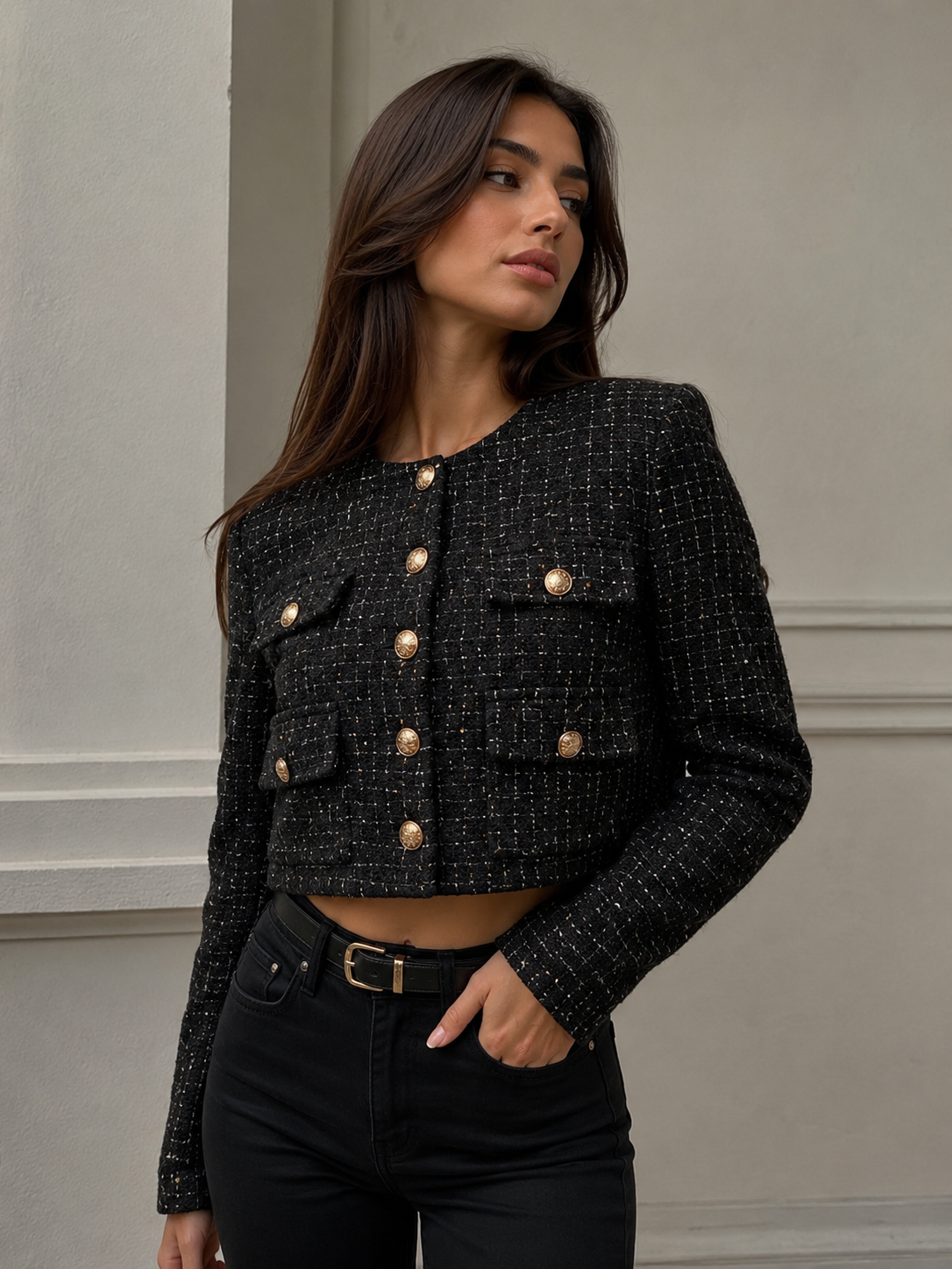 GIACCA IN TWEED CON BOTTONI DORATI