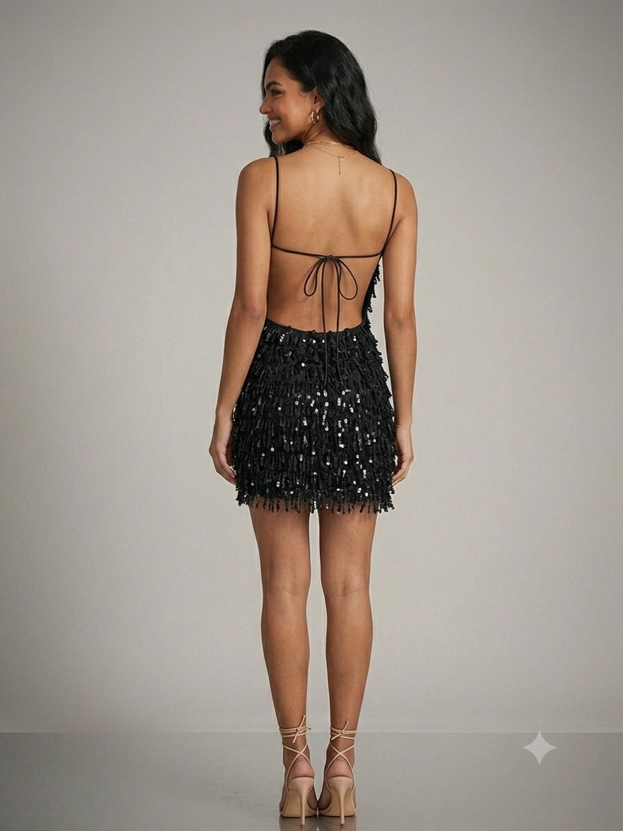 Mini Abito con Frange e Paillettes – Glamour & Backless