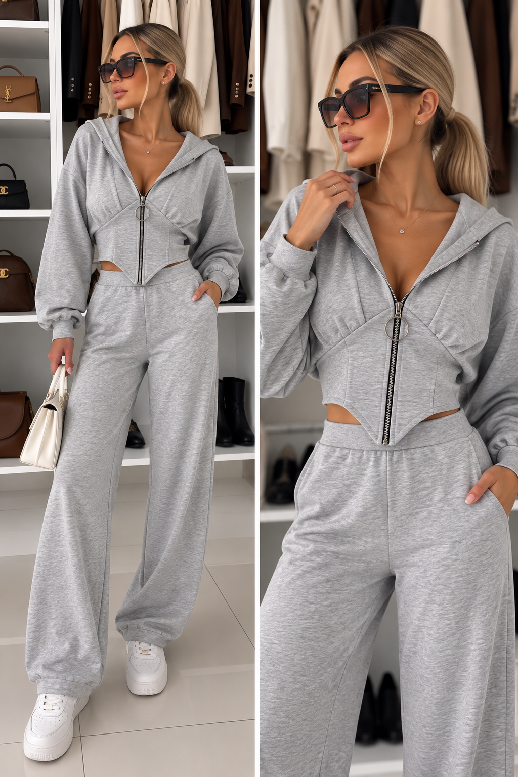 Coordinato Sportivo Crop con Cappuccio