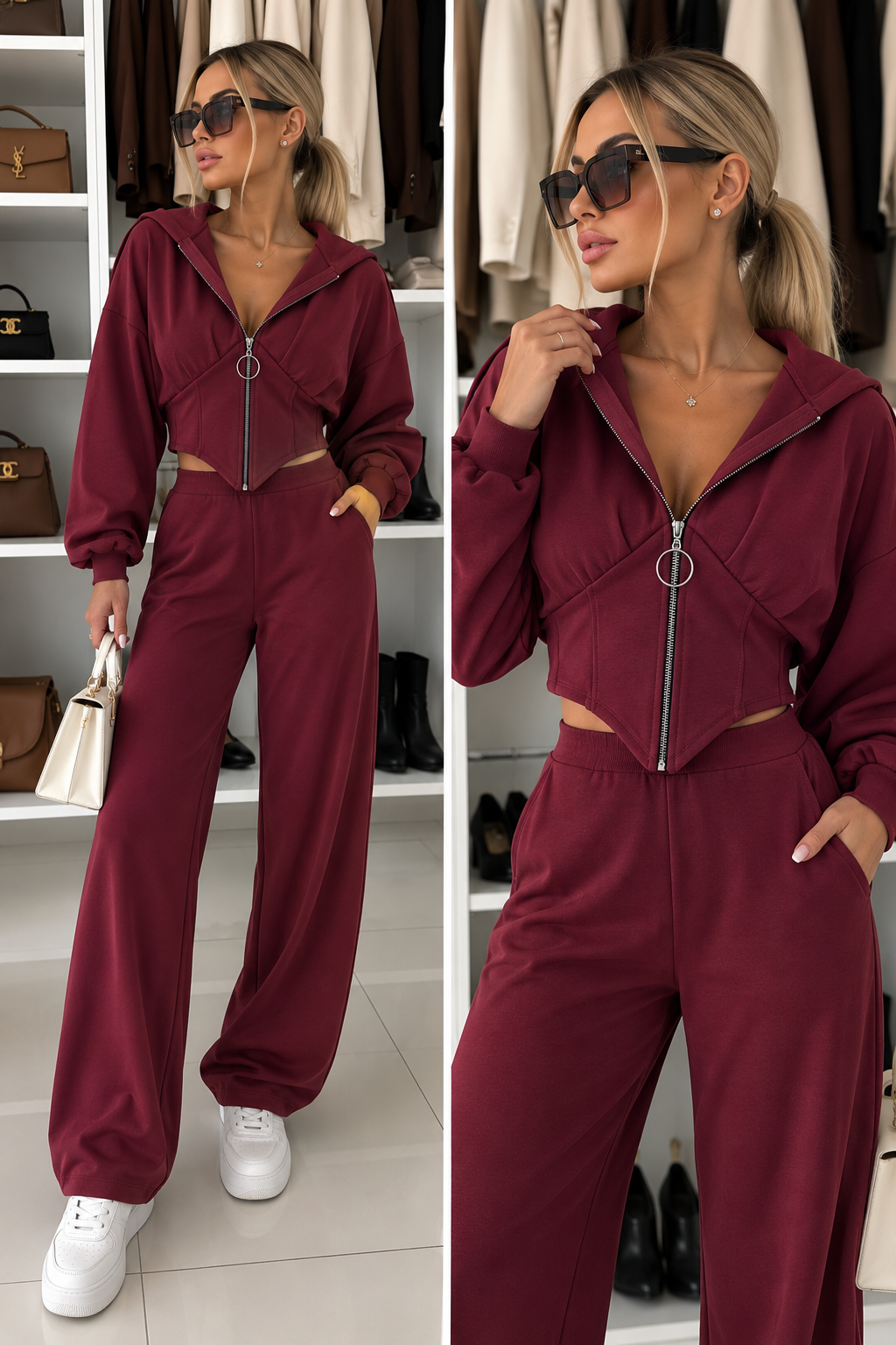 Coordinato Sportivo Crop con Cappuccio