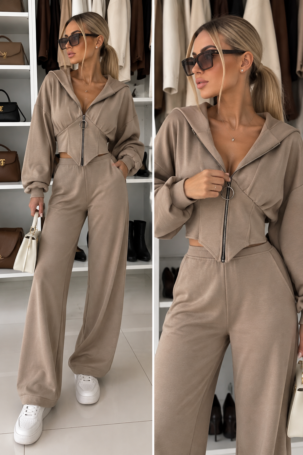 Coordinato Sportivo Crop con Cappuccio