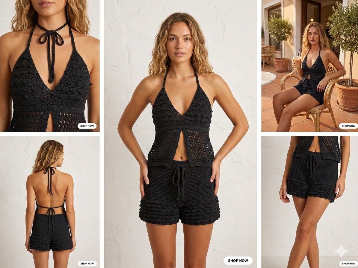 Set Coordinato "Aura" – Top e Shorts in Crochet Lavorato a Mano