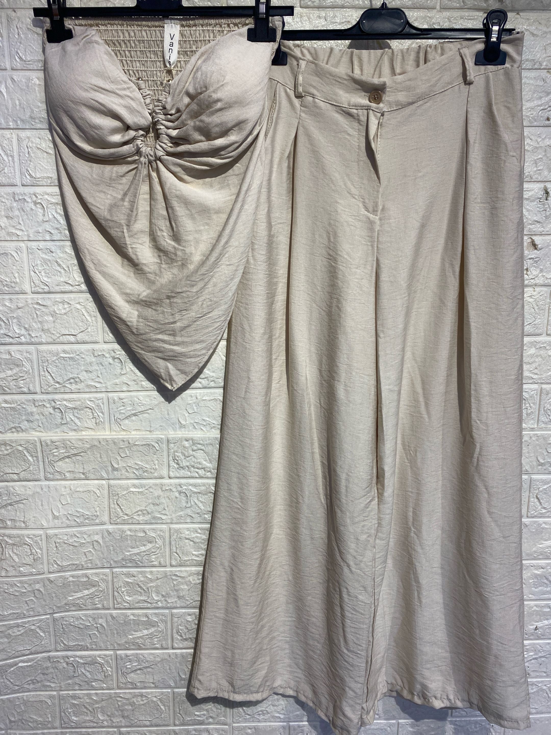 Coordinato Lino: Top Bustier a Punta e Pantalone Palazzo