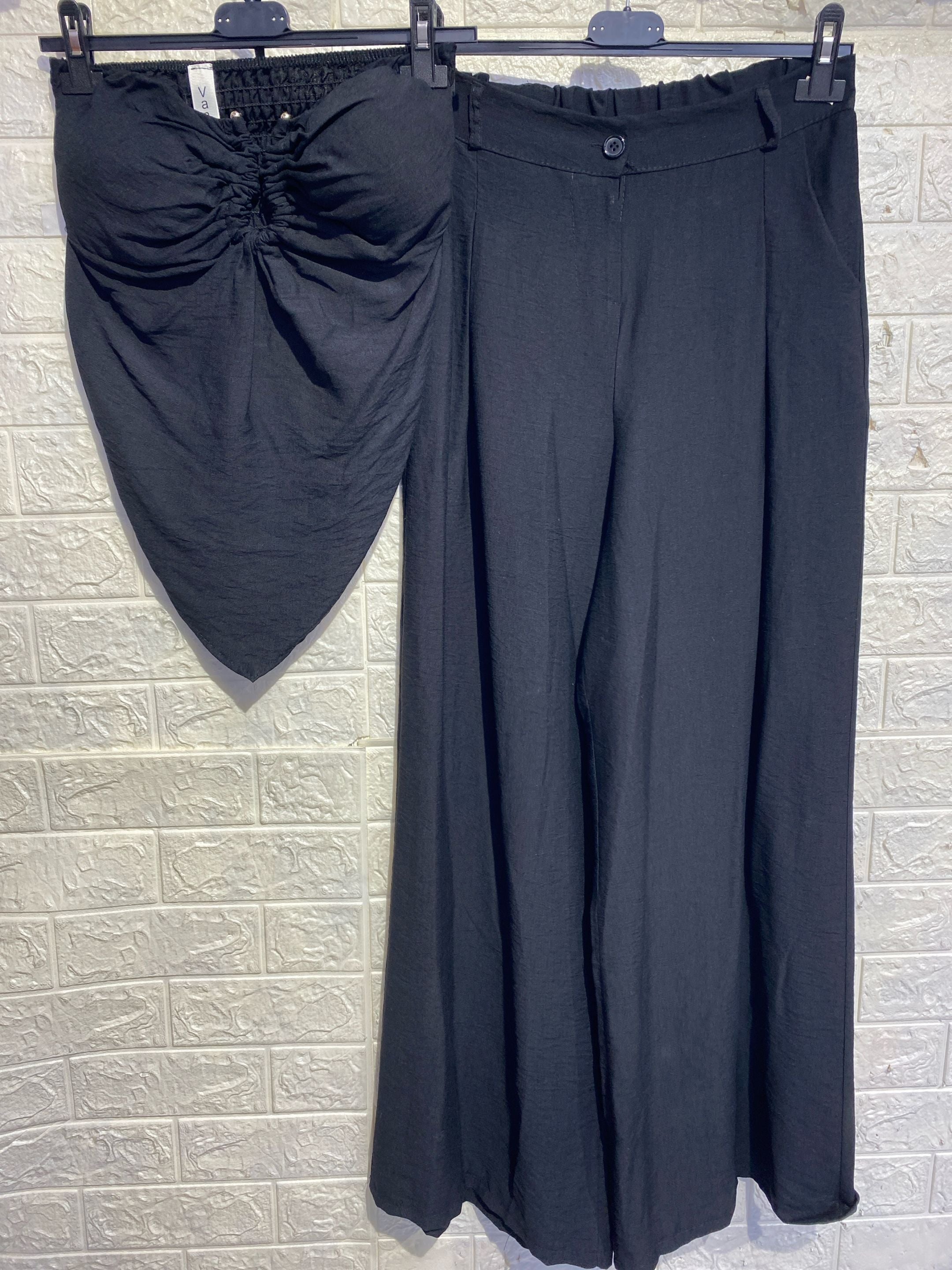 Coordinato Lino: Top Bustier a Punta e Pantalone Palazzo