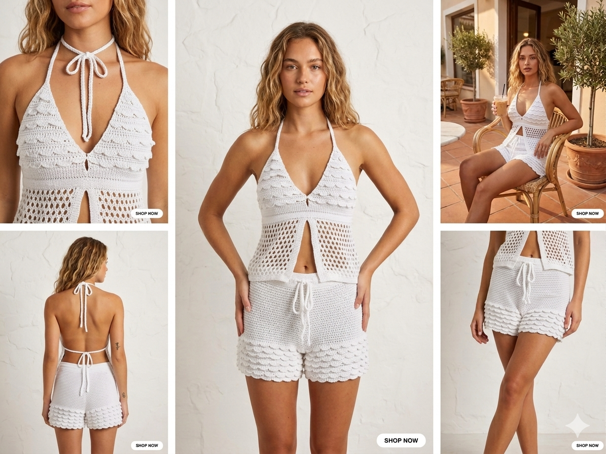 Set Coordinato "Aura" – Top e Shorts in Crochet Lavorato a Mano