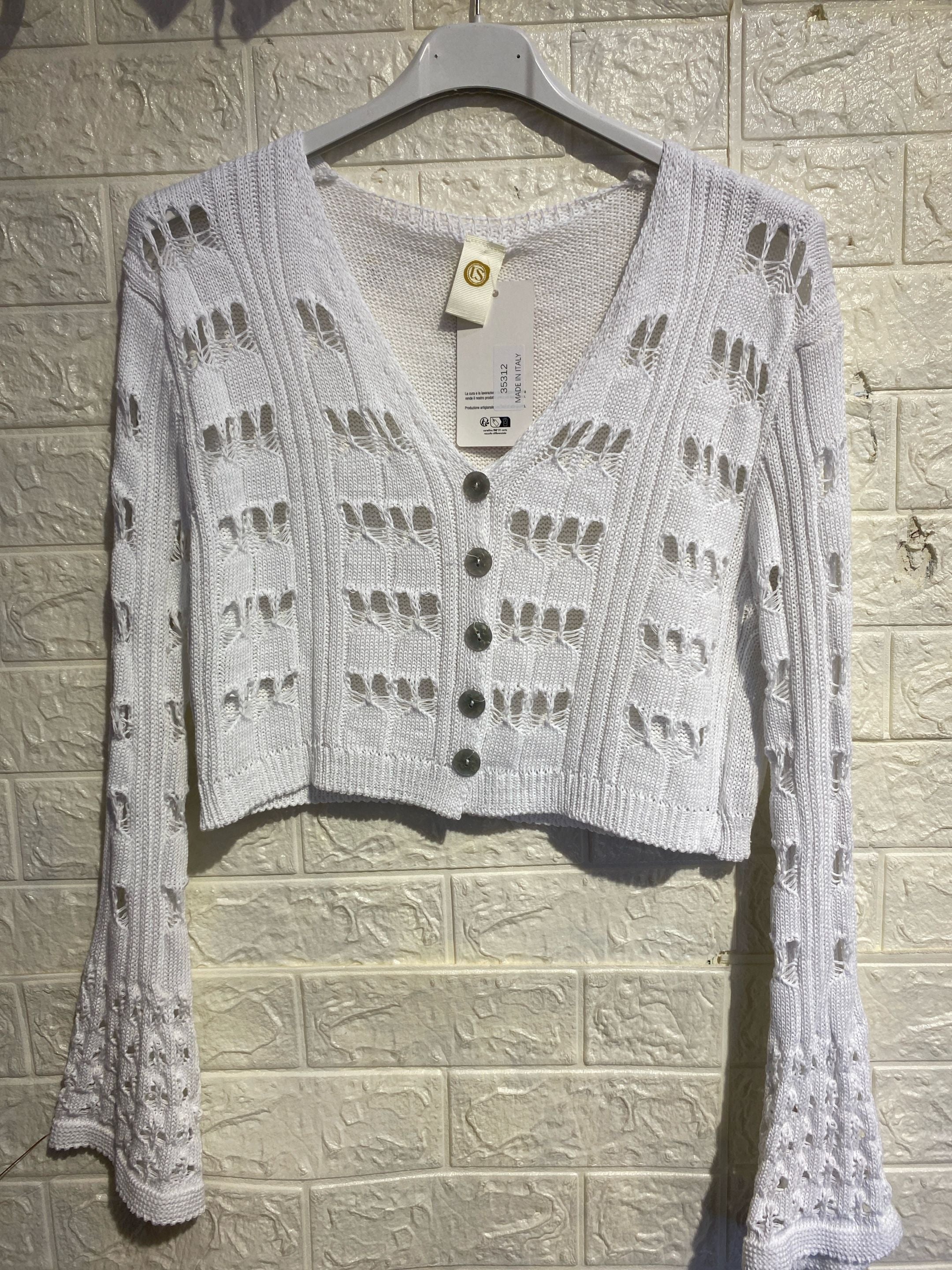 Cardigan Crop in Maglia Traforata – Romantic Boho Style