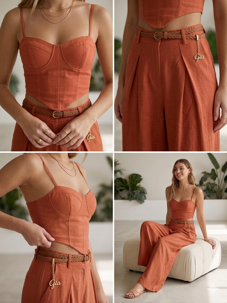Coordinato "Pure Linen Feel" – Top Corsetto e Pantalone Wide Leg