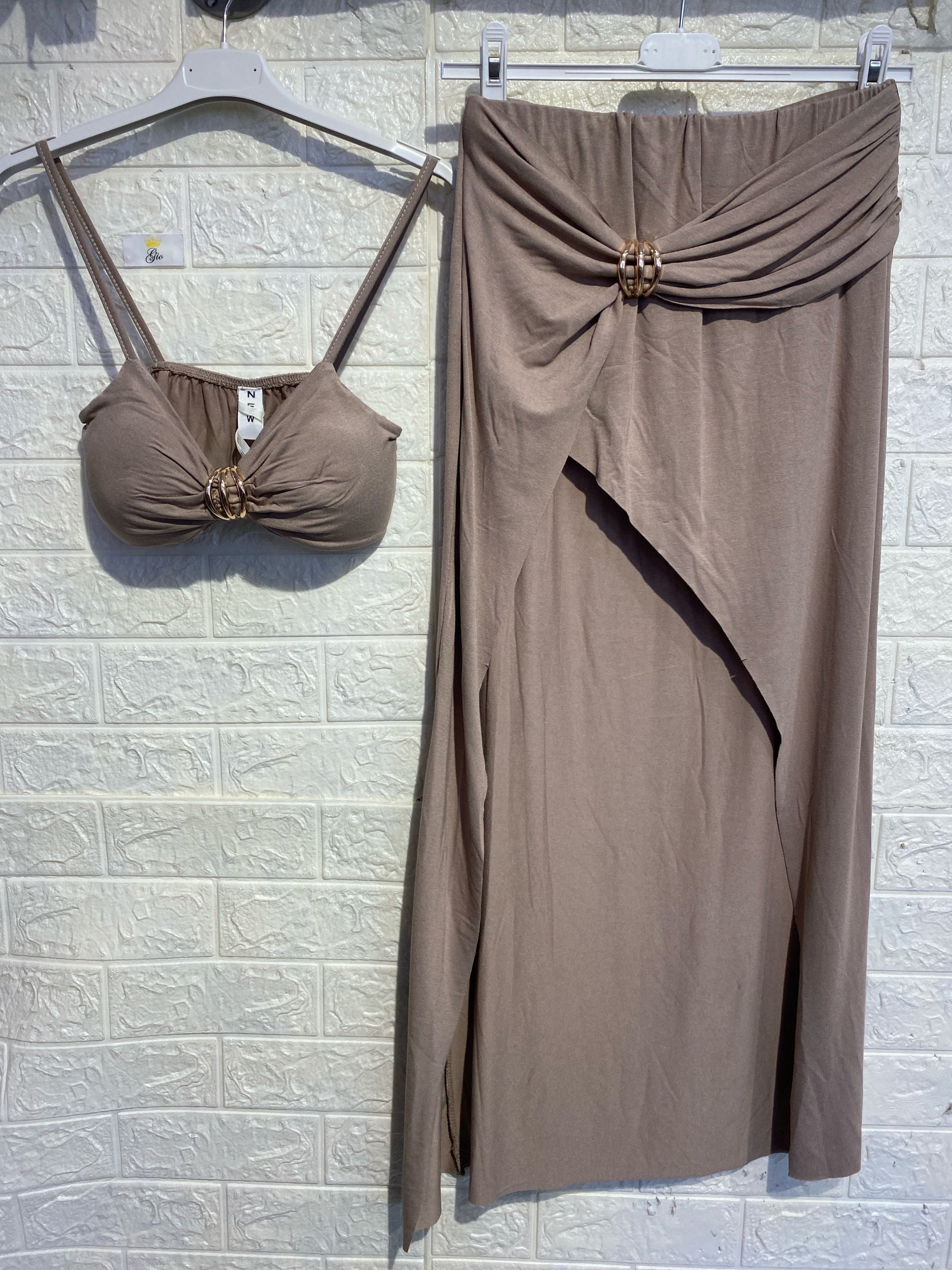 Coordinato Riviera– Top Crop e Gonna Longuette con Spacco