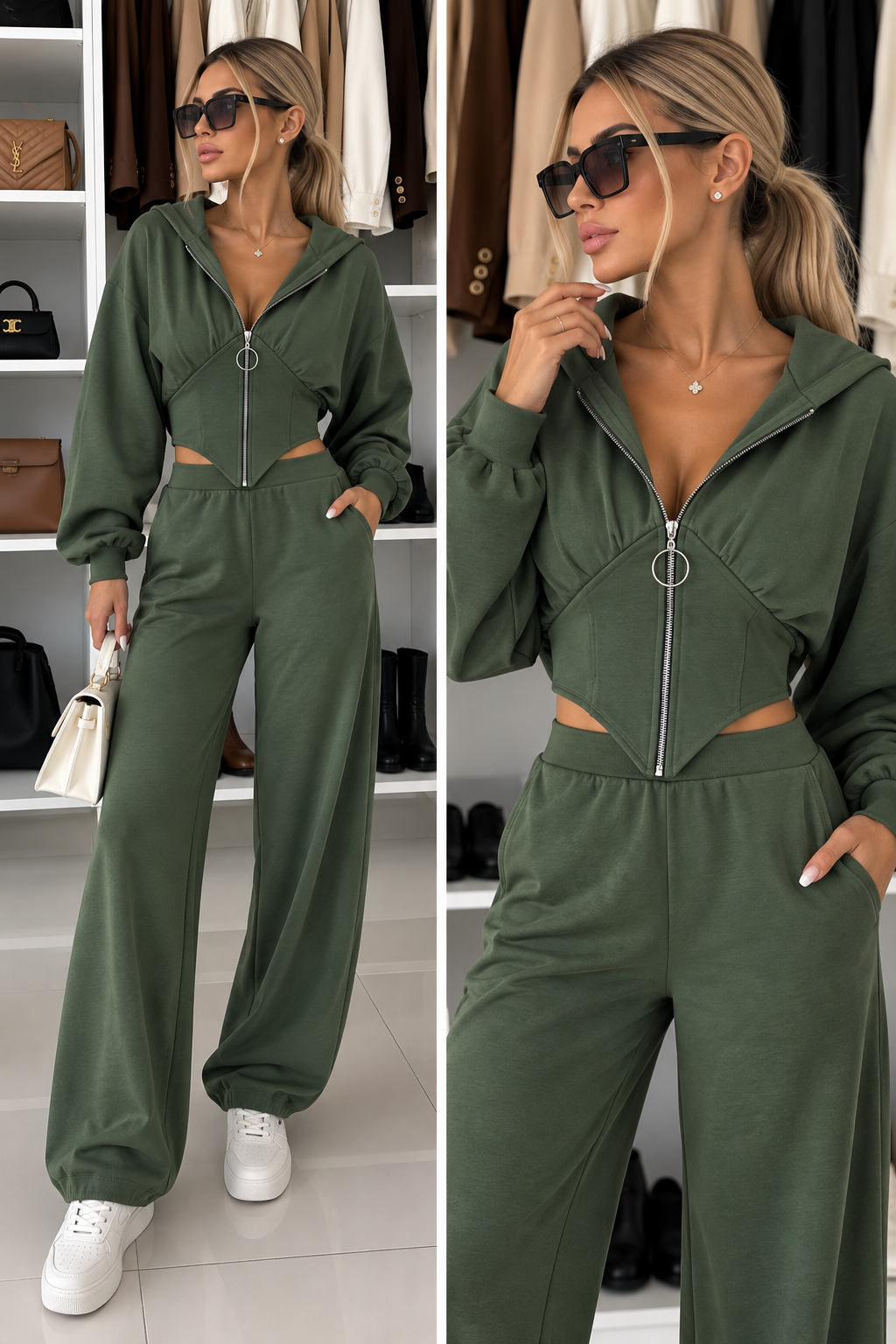 Coordinato Sportivo Crop con Cappuccio