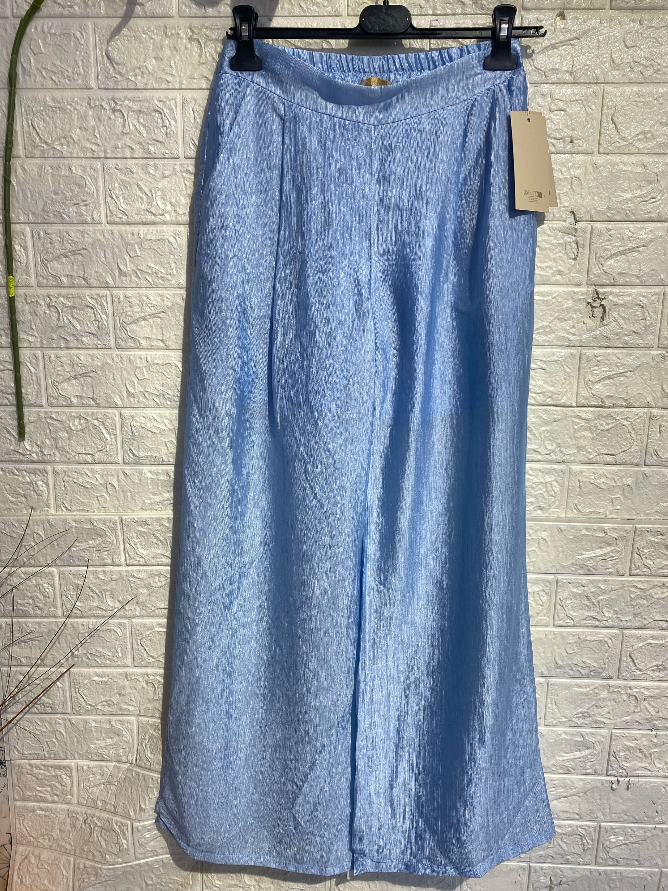 Pantalone Palazzo in Satin Effetto Crinkle