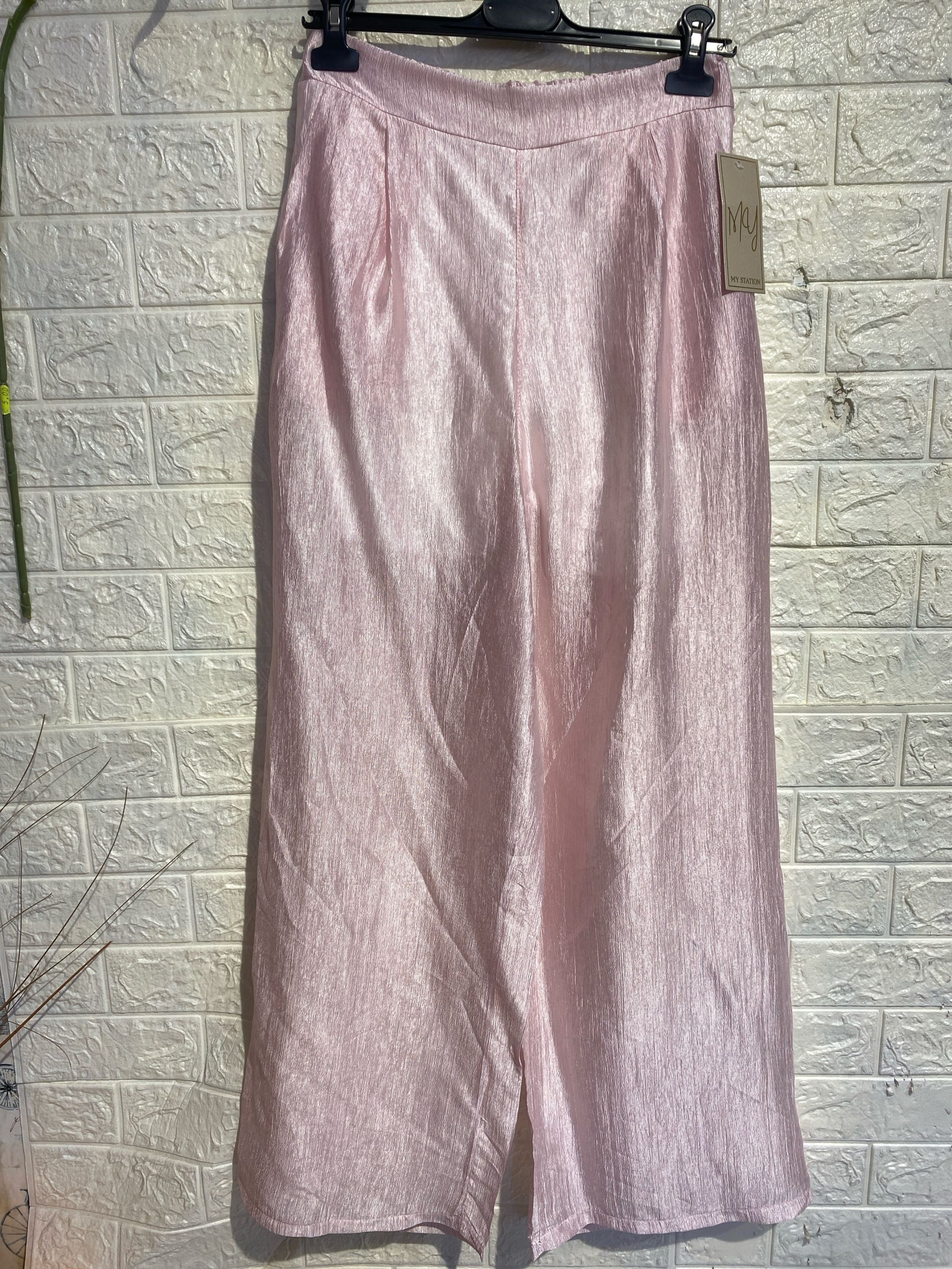 Pantalone Palazzo in Satin Effetto Crinkle
