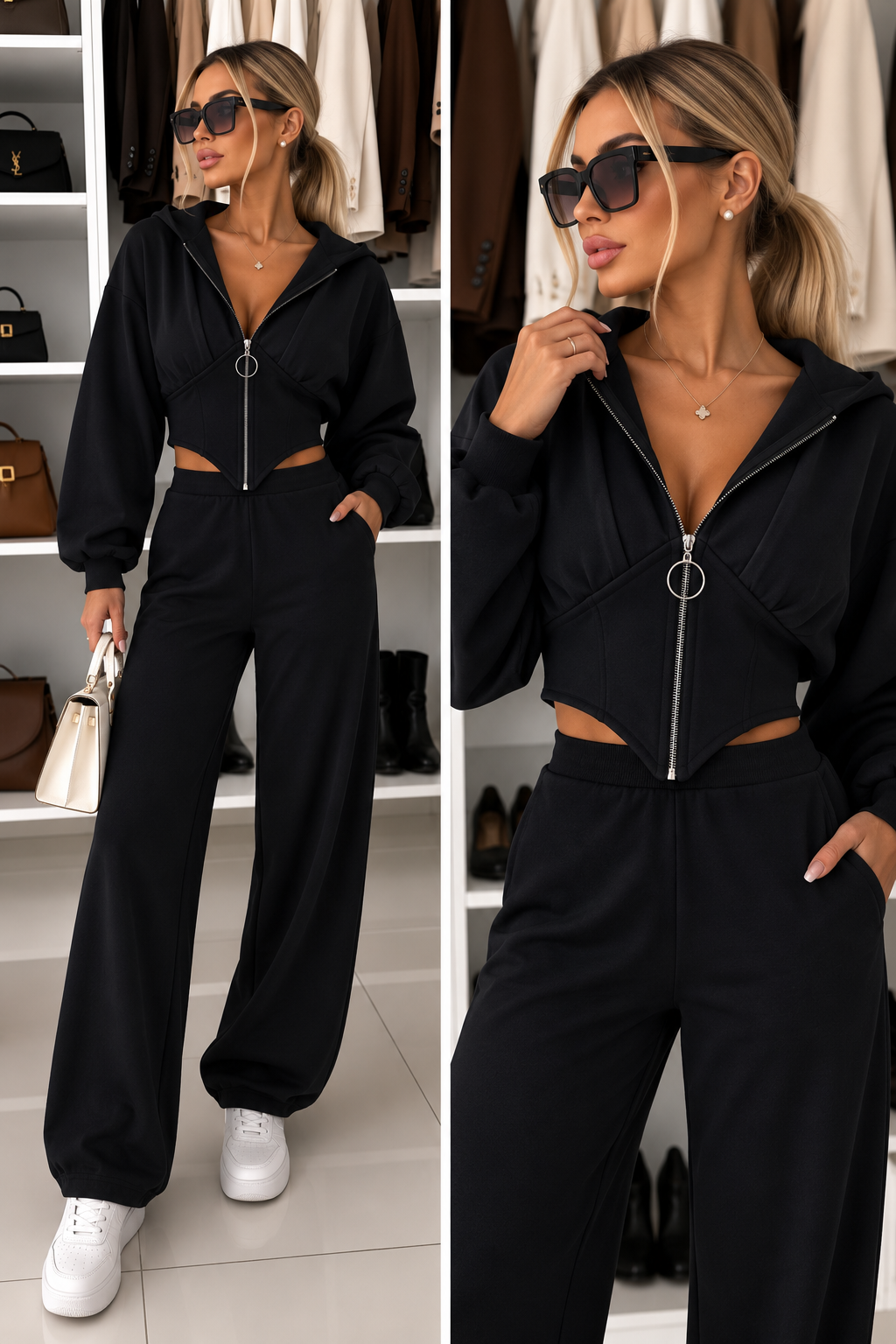 Coordinato Sportivo Crop con Cappuccio