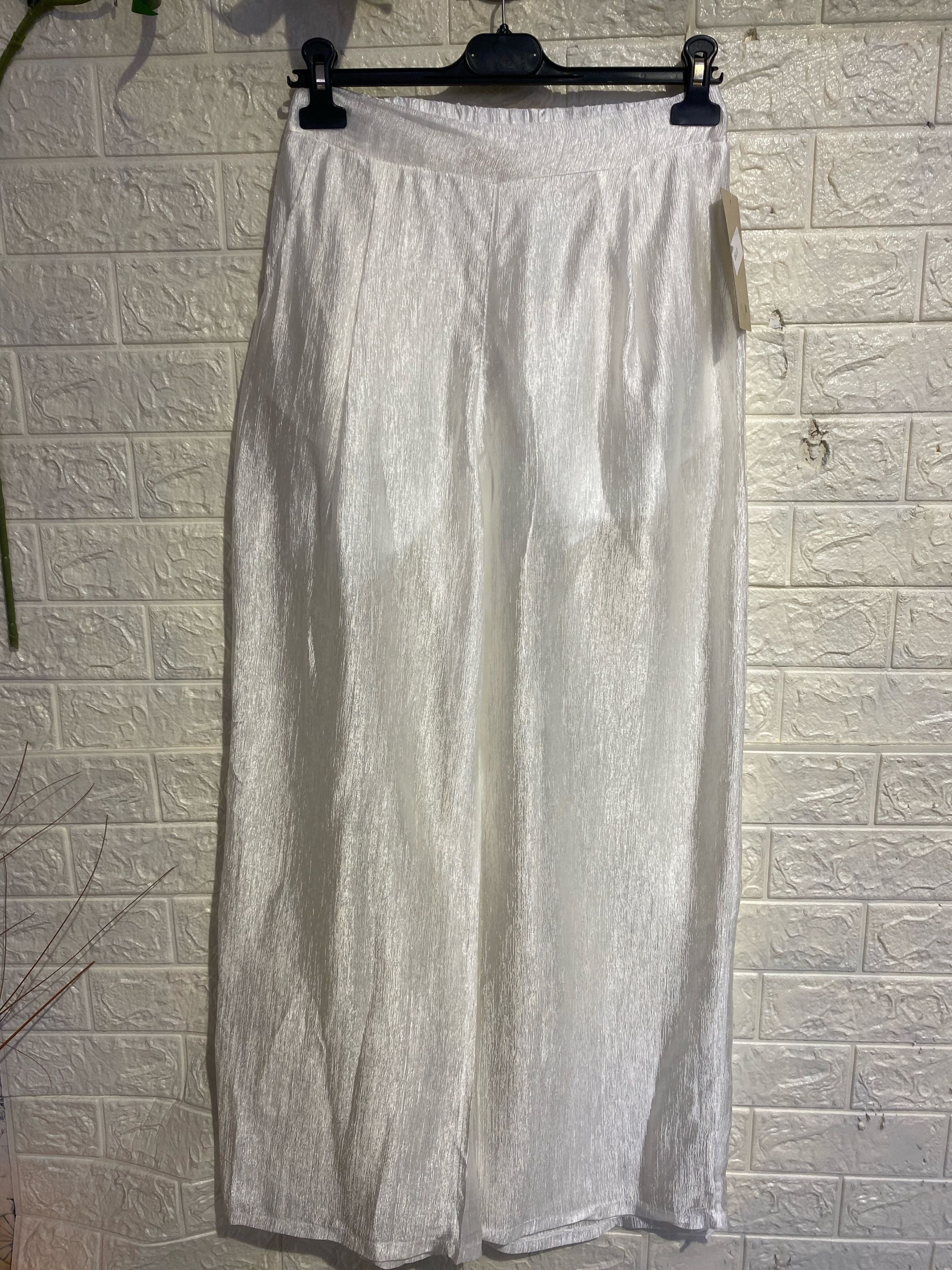 Pantalone Palazzo in Satin Effetto Crinkle